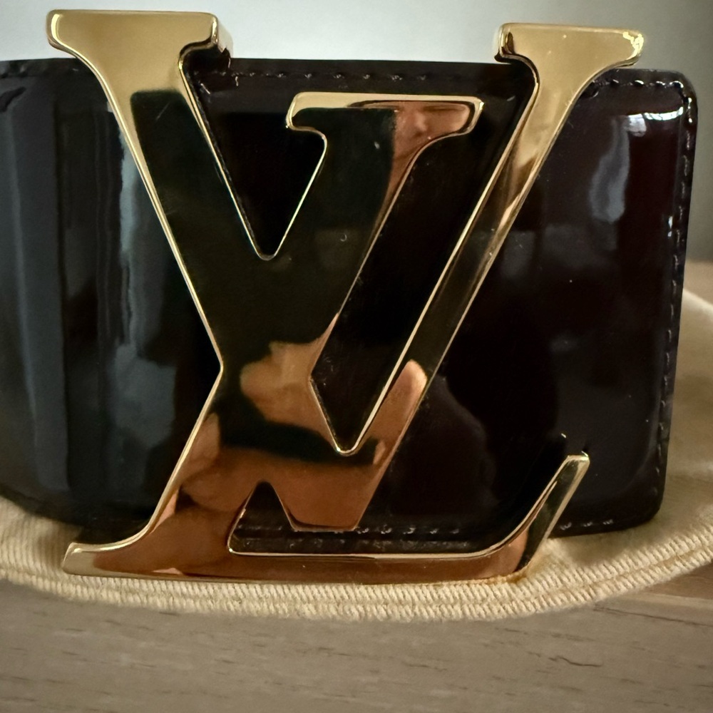 Louis Vuitton Glossy Black Belt with Gold Logo